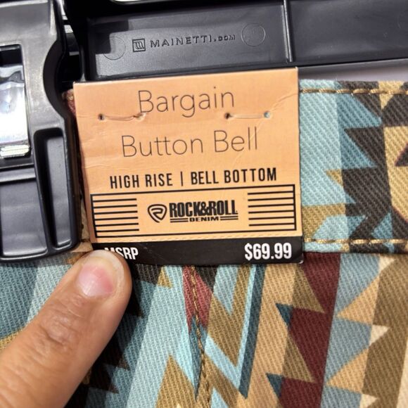 ROCK&ROLL DENIM Bargain Button Bell High Rise‎ Extra Stretch Pants Size 33x32 - Picture 8 of 12